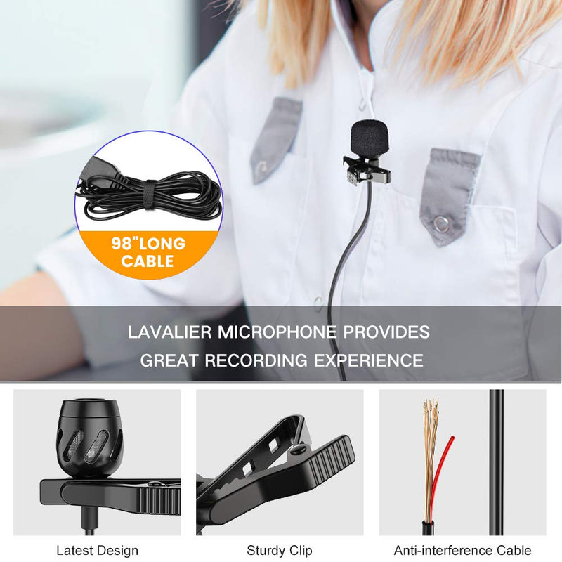 Professional Lavalier Lapel Microphone Clip-on USB Computer Microphone Plug & Play Omnidirectional Condenser Mic for PC, Laptop, Mac, Recording Mic for YouTube,Interview, Studio, Video