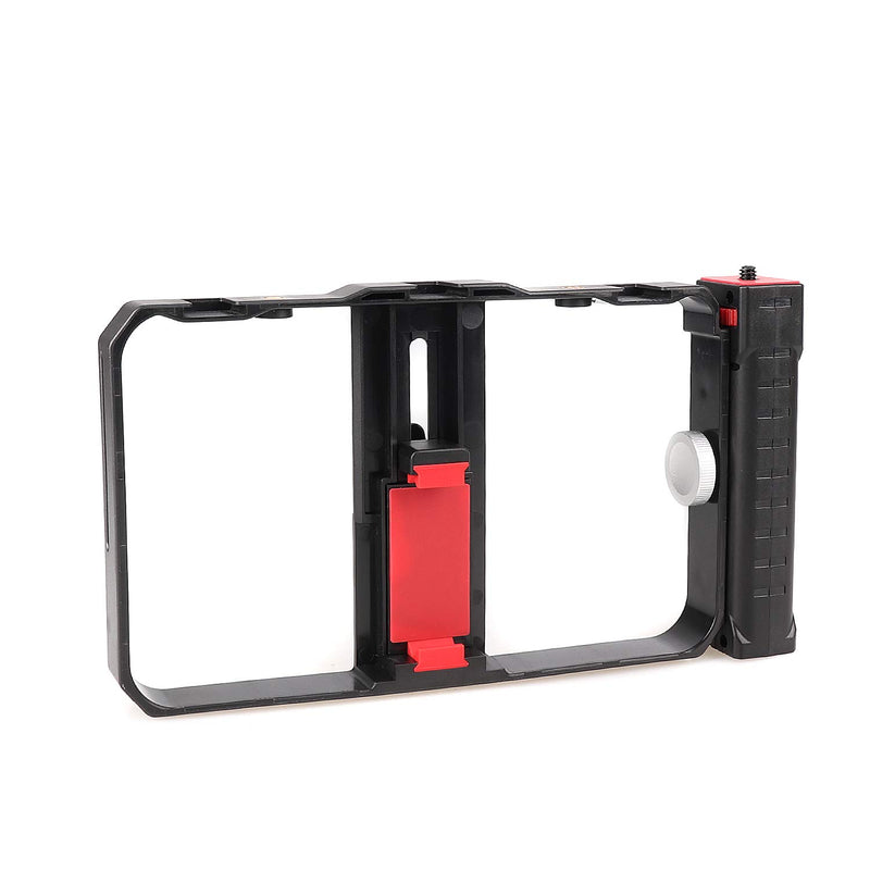 FocusFoto Smartphone Video Rig Camera Cage Mount Holder Stabilizer (Removable Handle Grip Version) with BOYA by-MM1 Microphone Mic + 49 LED Light Kit for Mobile Phone iPhone Filmmaking Videomaker