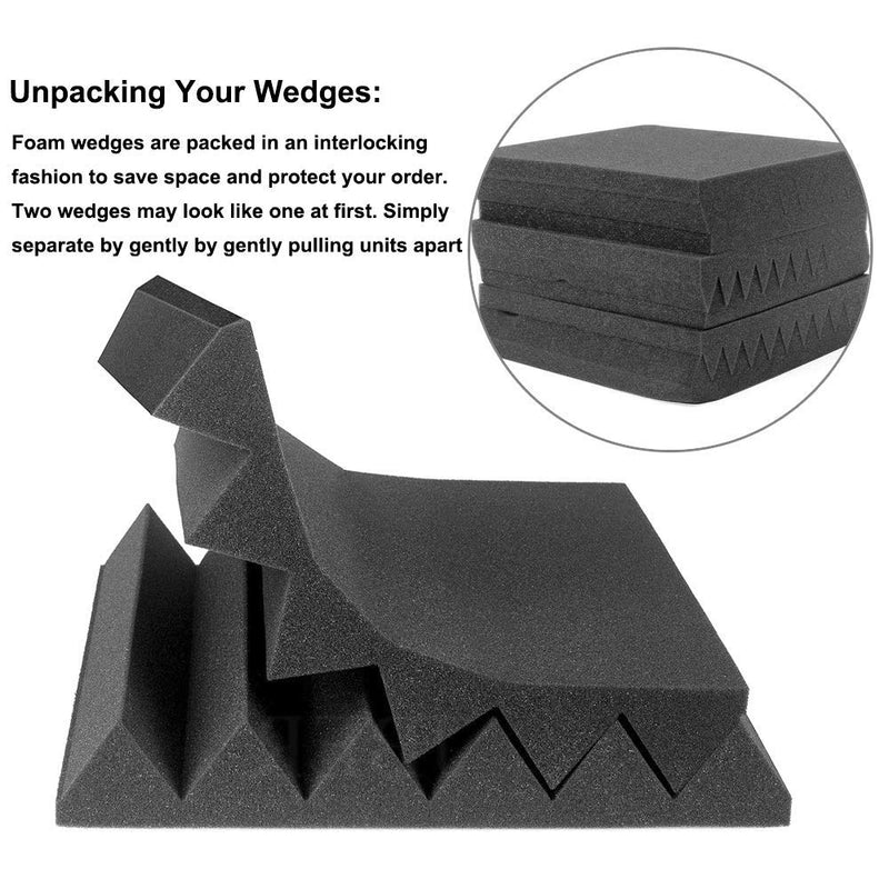 [AUSTRALIA] - Acoustic Foam Panels, 12 Pack 2" X 12" X 12" Sound Proof Padding Studio Foam Wedge Tiles Sound Absorbing Dampening Foam Panels, Ideal for Wall Soundproofing Treatment, Black 6 Slots (With Tapes). 