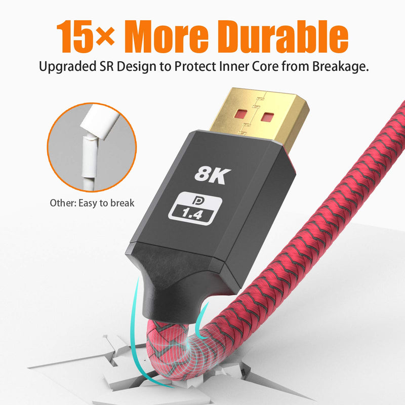 8k DisplayPort 1.4 Cable 6ft 2Pack, BIFALE DP 1.4 Cable Nylon Braided Supports (8K@60Hz, 4K@144Hz and 1080P@240Hz), HBR3, 32.4Gbps, HDCP 2.2, HDR, DSC 1.2 for Laptop PC TV Gaming Monitor 6Feet-2Pack