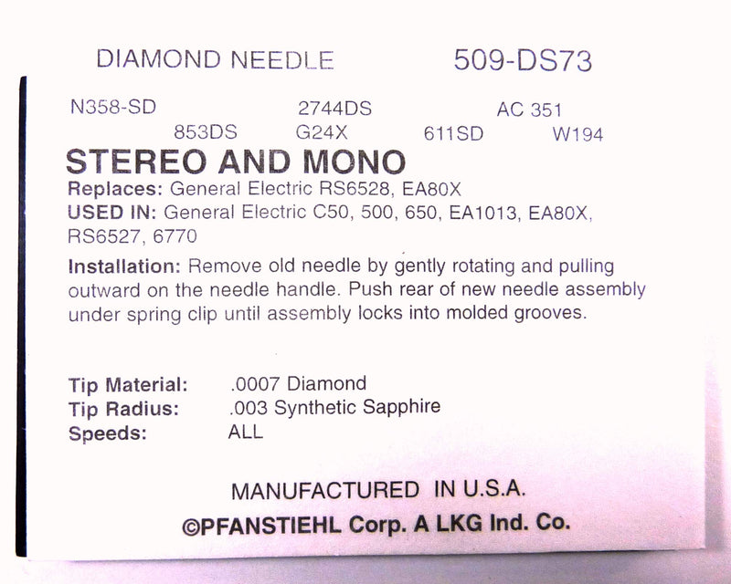 Durpower Phonograph Record Turntable Needle For NEEDLES GE RS6528, GE EA80X166, PFANSTIEHL 509-DS73