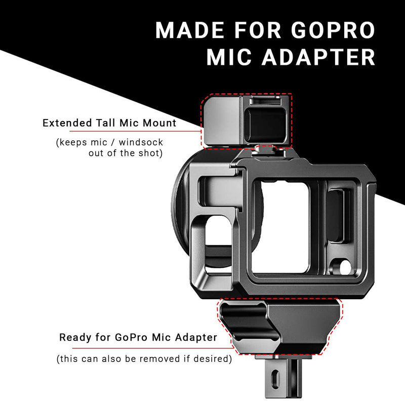 Ulanzi G9-5 CNC Camera Vlog Cage for GoPro HERO9 | Dual Cold Shoe Mounts with Audio Mic Adapter Housing Compatible with GoPro Hero 9 Camera