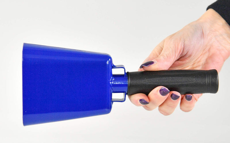 HOME-X Medium 8” Iron Cowbell with Sturdy Handle, Cheering, Sporting Event Bell, Blue, 8” L x 3 ½” W x 2” H