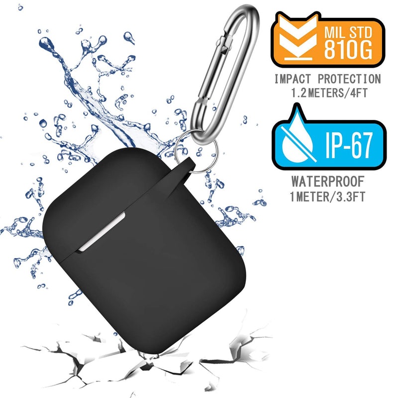 AirPods Case Cover with Keychain, Full Protective Silicone AirPods Accessories Skin Cover for Women Girl with Apple AirPods Wireless Charging Case,Front LED Visible-Black A-Black