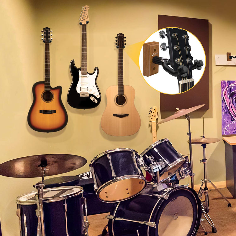 Donner Guitar Wall Mount Hanger 3-Pack, Black Walnut Guitar Wall Hanger for Guitars, Bass, Folk Ukulele, Violin, Mandolin Banjo and More