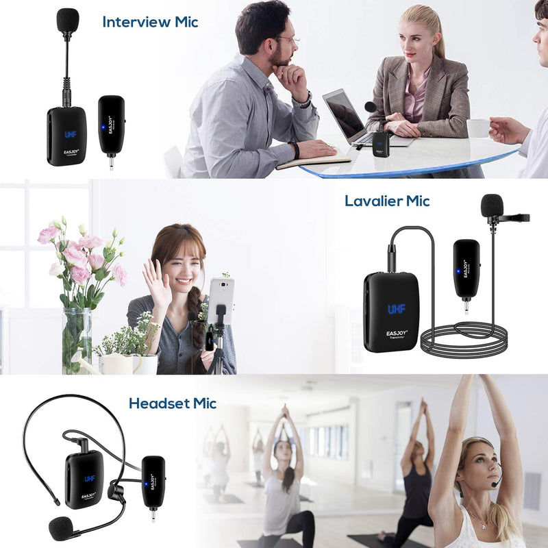 Wireless Microphone Headset Lavalier Microphones System/Lapel Mic/Stand Mic,Rechargeable Device with Storage Case,for Phone,DSLR,PA Speaker,VideoRecording,Teaching,Training,Interview
