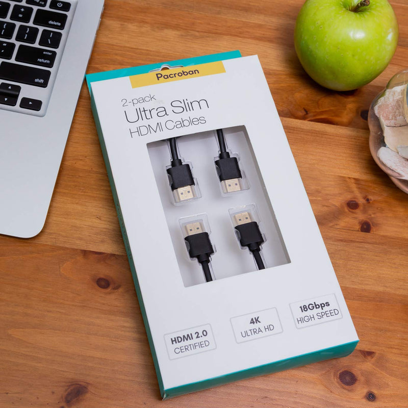 Pacroban Slim 4K HDMI Cable (3ft - 2pack, Black) 3ft - 2pack
