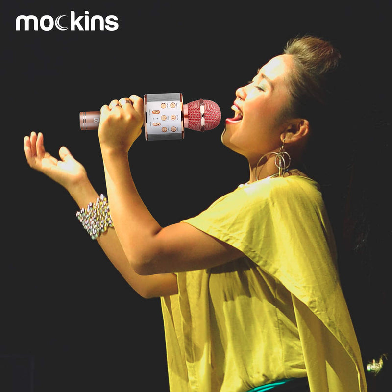 mockins Wireless Bluetooth Karaoke Microphone with Built in Bluetooth Speaker All-in-One Karaoke Machine | Compatible with Android & iOS iPhone - Rose Gold Color