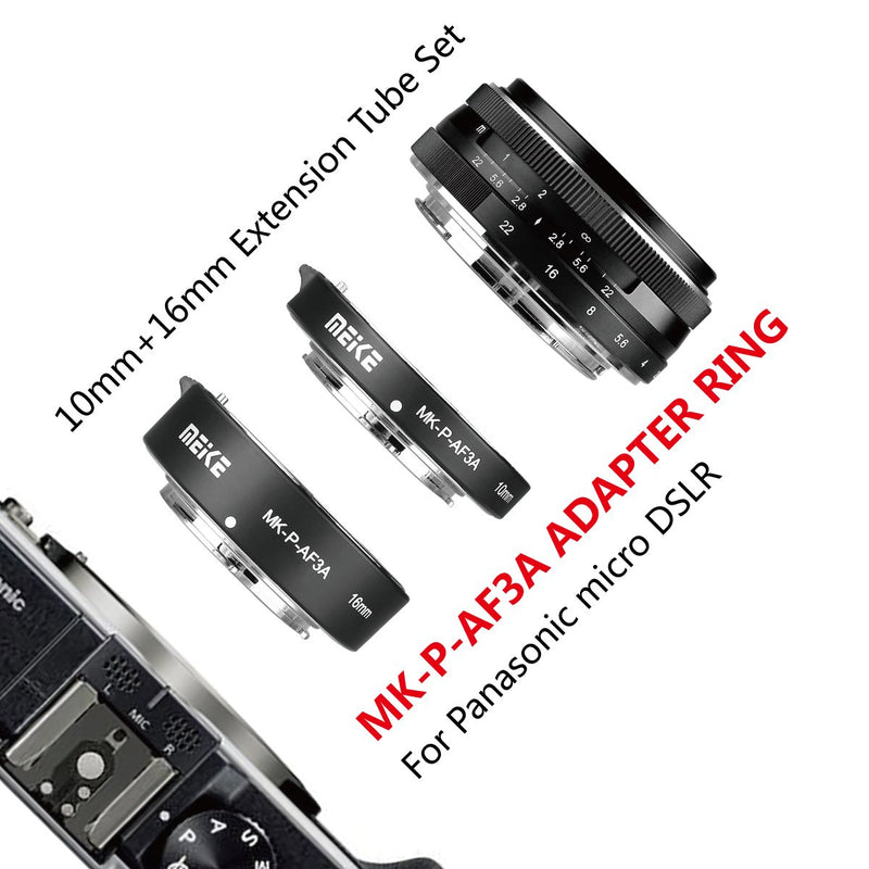 MEIKE MK-P-AF3A Automatic Extension Tube for Olympus Panasonic Micro Four Thirds M4/3 System Camera Lenses 10MM 16MM (Metal Auto Focus Plastic Body)