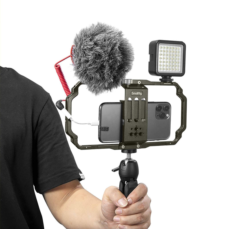 SmallRig Smartphone Video Rig, Filmmaking Vlogging Rig Metal Case Phone Video Stabilizer Aluminium Alloy Grip Tripod with Cold Shoe Mount for Videomaker Videographer - 2791