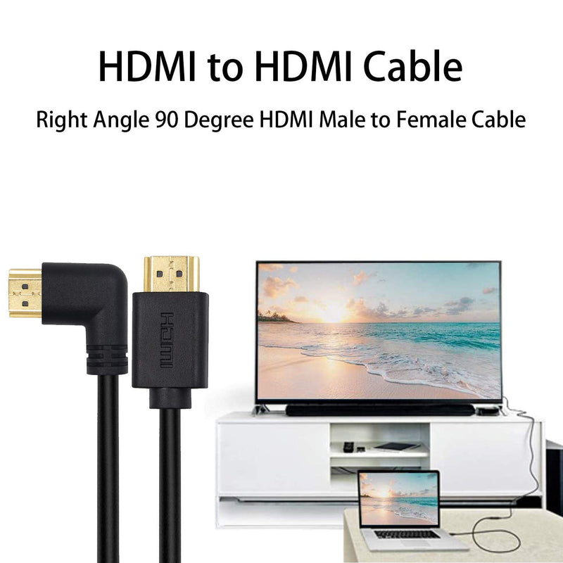 Poyiccot HDMI 2.0 Male to Male Cable 90 Degree, 2 Feet / 60cm Gold Plated High Speed HDMI Male to Male Left Angle Cable 60Hz, 4K 2K (M/M Left)