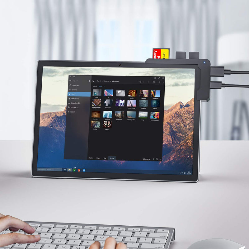 BYEASY Surface Pro 7 Docking Station, Microsoft Surface Pro 7 Accessories with 4K HDMI, 60W USB-C PD Charging, SD/TF Card Reader, 2 USB 3.0 - Bend Angle Design Customized for Surface Pro 7 Only