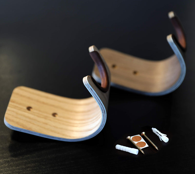 Plywood Guitar Wall Mount Holder with pick slot on top, Modern and unique Design Guitar Hanger for Bass Acoustic Electric Guitars Ukulele Folk Violin Mandolin Banjo skateboard Stand (Light Walnut) Light Walnut