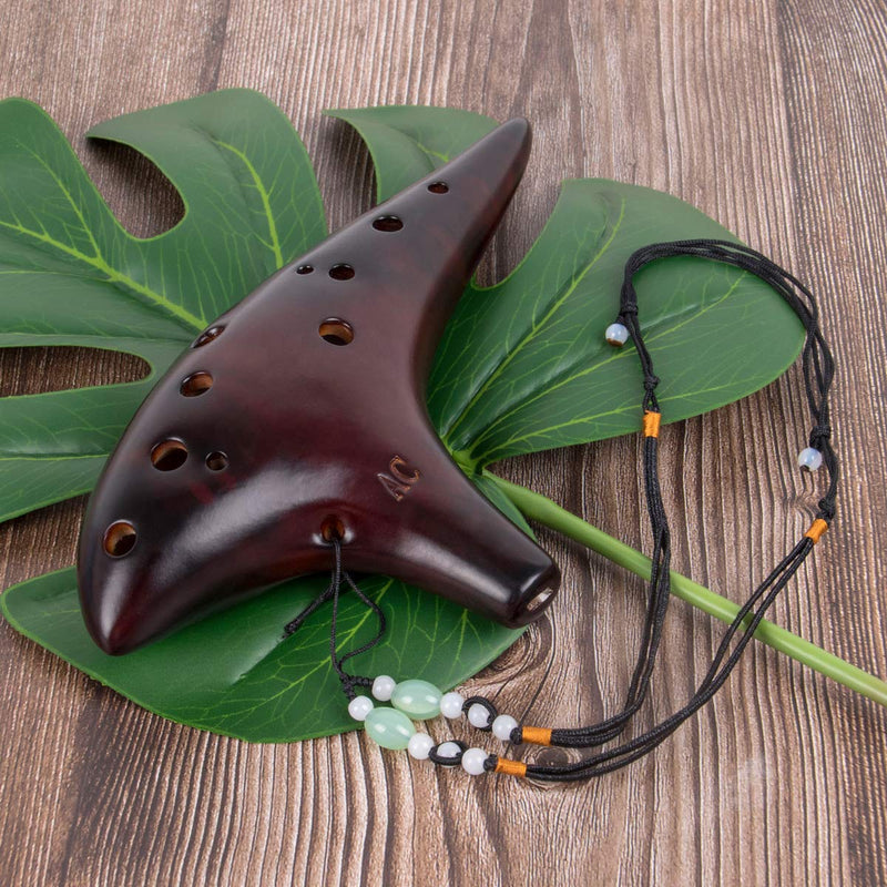 AKLOT Beginner Ocarina 12 Holes Alto C Ceramic with Carry Bag Music Book Strap Smokey