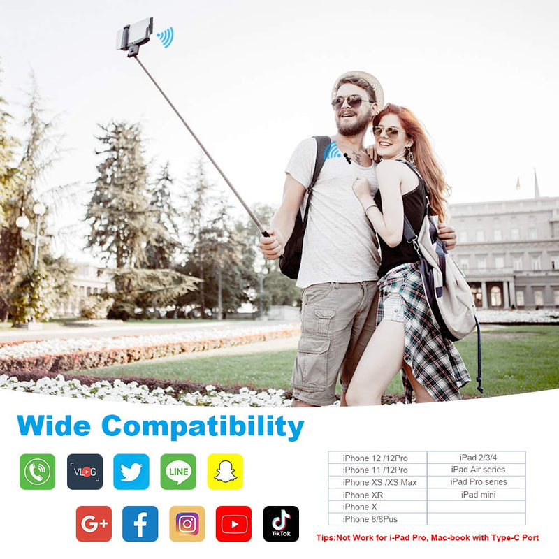 (Plug-Play) Wireless Lapel Lavalier Microphone System for iOS Devices Recording,YouTube Facebook Live Stream,Vlog, Auto-Sync Wireless Mic for iPhone 12 Pro Max /12/11/X/XR/XS(No Need App/Bluetooth)