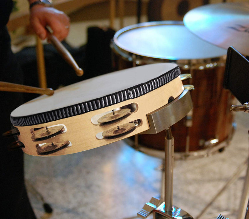 Dreokee Tambourine for Adults, 8 inch Wood Handheld Tambourine Single Row 6 Pairs Jingles 8inches