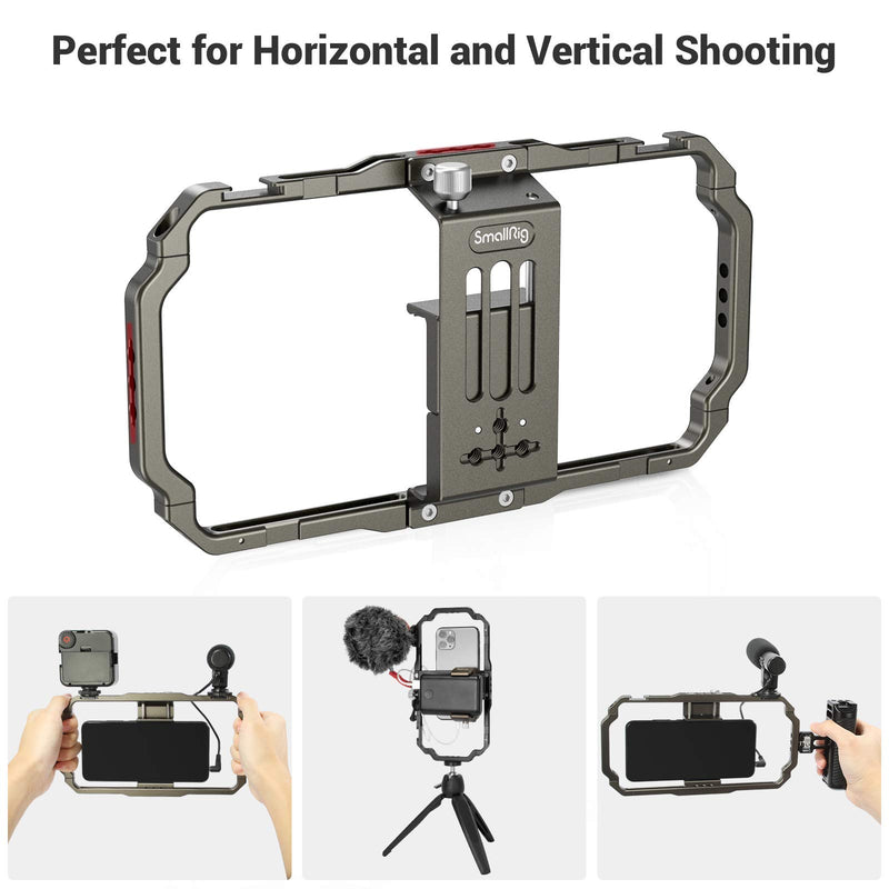SmallRig Smartphone Video Rig, Filmmaking Vlogging Rig Metal Case Phone Video Stabilizer Aluminium Alloy Grip Tripod with Cold Shoe Mount for Videomaker Videographer - 2791