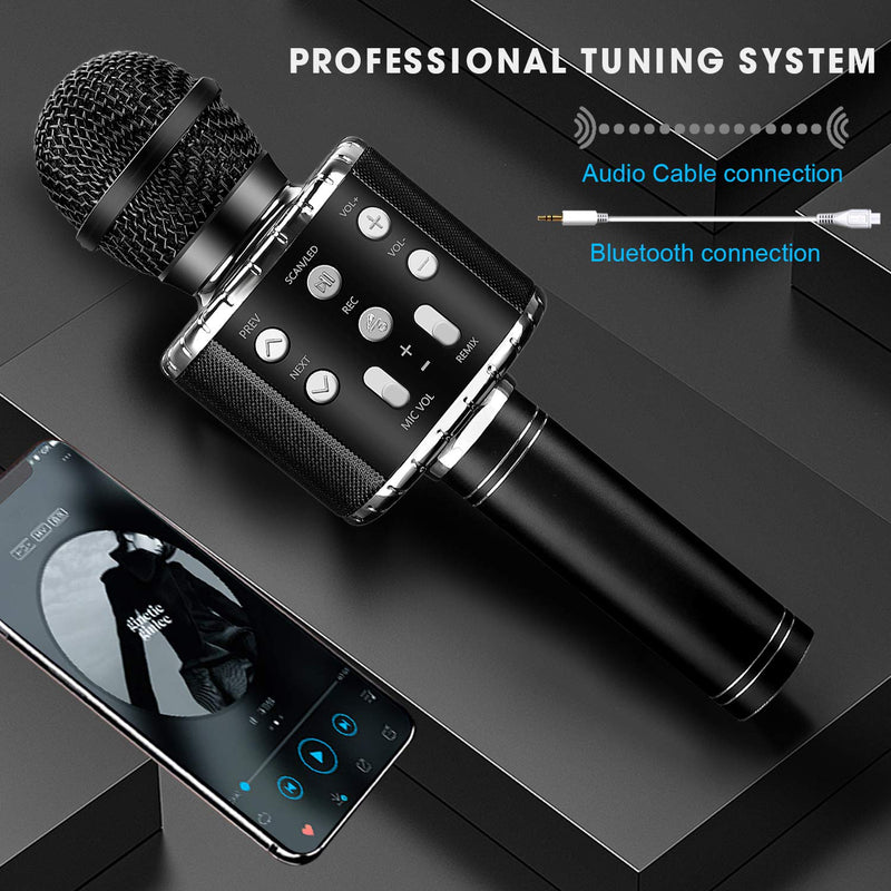 ShinePick Bluetooth Karaoke Wireless Microphone, 4 in 1 Microphone Portable Microphone for Kids, Home KTV Player, Compatible with Android & iOS Devices (Black) black