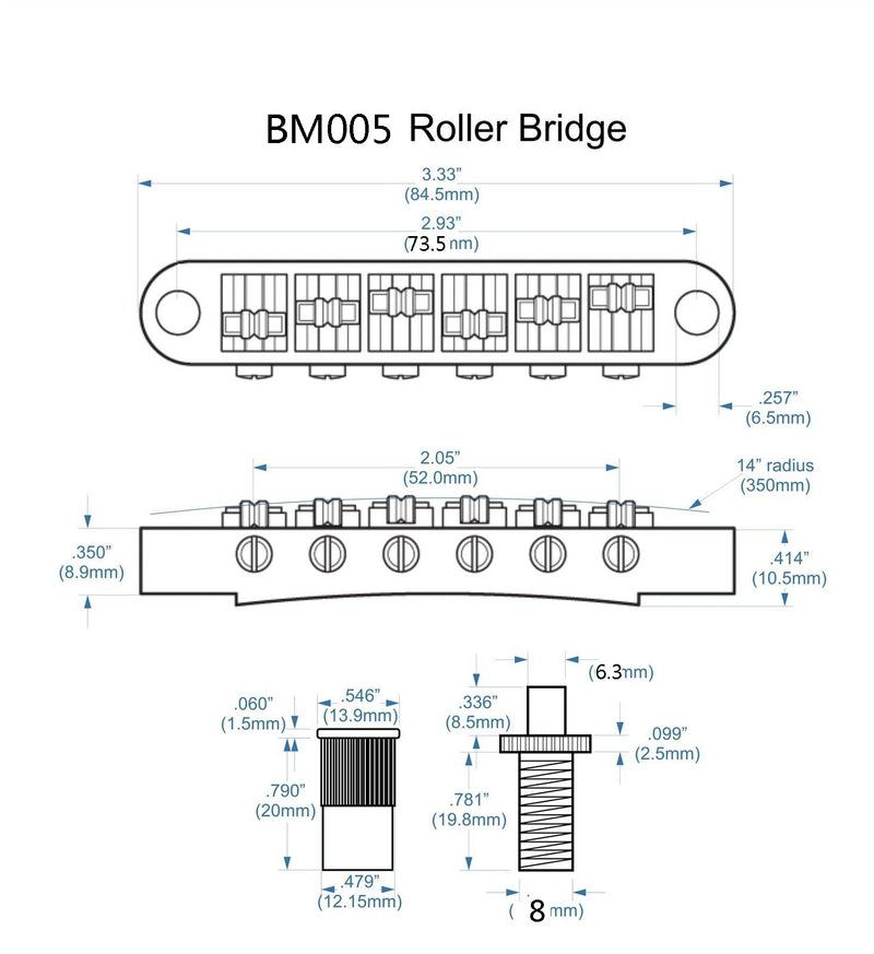 MENSANL Golden Guitar Roller Saddle Tune-O-Matic Bridge For Gibson Epiphone Les Paul SG Dot Bigsby Guitar M8 Threaded Posts