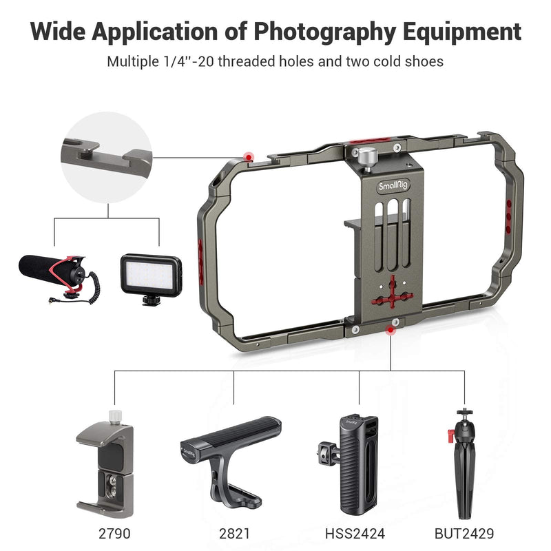 SmallRig Smartphone Video Rig, Filmmaking Vlogging Rig Metal Case Phone Video Stabilizer Aluminium Alloy Grip Tripod with Cold Shoe Mount for Videomaker Videographer - 2791