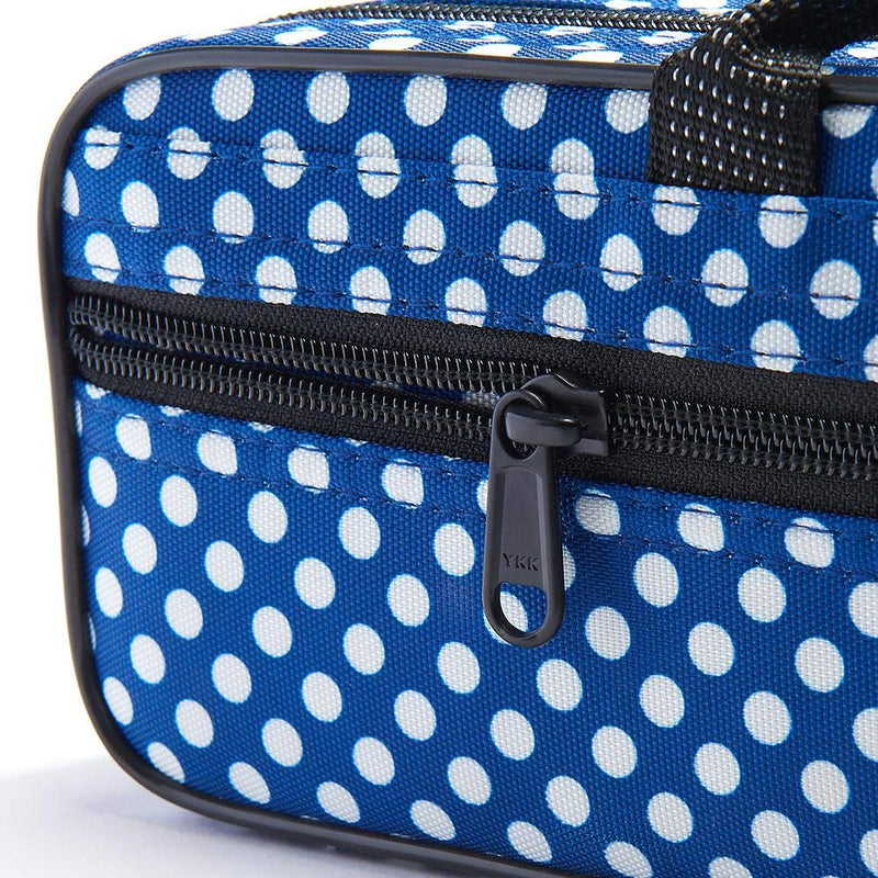 Beaumont "Blue Polka Dot" Flute Case With Shoulder Strap - C-Foot Flute Hard Case Cover - Lightweight Canvas C Case for Yamaha, Jupiter, Trevor James Flute Instrument Case Blue Polka Dot
