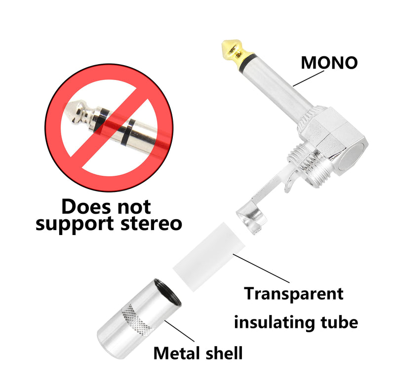 YACSEJAO Audio 1/4" 90 Degree Right Angle Plug, 6.35mm Heavy Duty TS Mono Male Solder Jack Connector for Speaker/Guitar/Microphone Cables - 2Pack (Need welding)