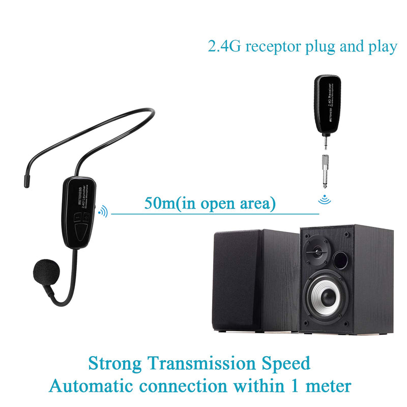 Retekess TT123 Wireless Headset Microphone System,Amplifier Microphone and Headset,2 in1,Rechargeable, 2.4G, Wireless Mic Headset, for Voice Amplifier, Teaching, Fitness Tutoring