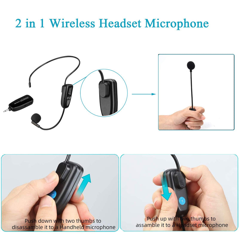 Retekess TT123 Wireless Headset Microphone System,Amplifier Microphone and Headset,2 in1,Rechargeable, 2.4G, Wireless Mic Headset, for Voice Amplifier, Teaching, Fitness Tutoring