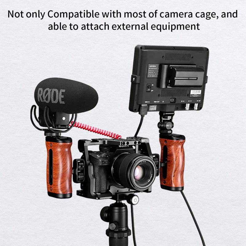 Side Wooden Handle Grip UURIG Universal Camera Cage Handle with Cold Shoe Mount 1/4 Screw for DSLR Smartphone Cage Nikon Canon Sony A7III/A7RIII/A7M3/A6400/A6500/A6600 Camera Cage