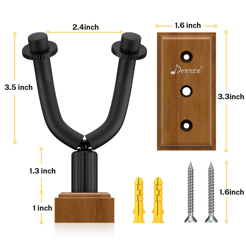 Donner Guitar Wall Mount Hanger 3-Pack, Black Walnut Guitar Wall Hanger for Guitars, Bass, Folk Ukulele, Violin, Mandolin Banjo and More