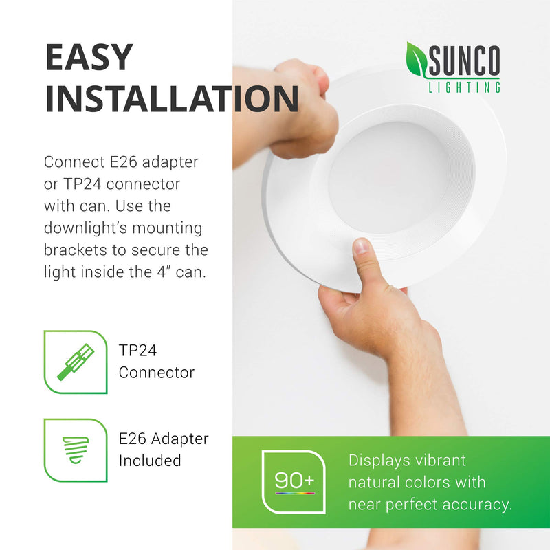 Sunco Lighting 2 Pack 4 Inch LED Recessed Downlight, Baffle Trim, Dimmable, 11W=60W, 5000K Daylight, 660 LM, Damp Rated, Simple Retrofit Installation - UL + Energy Star