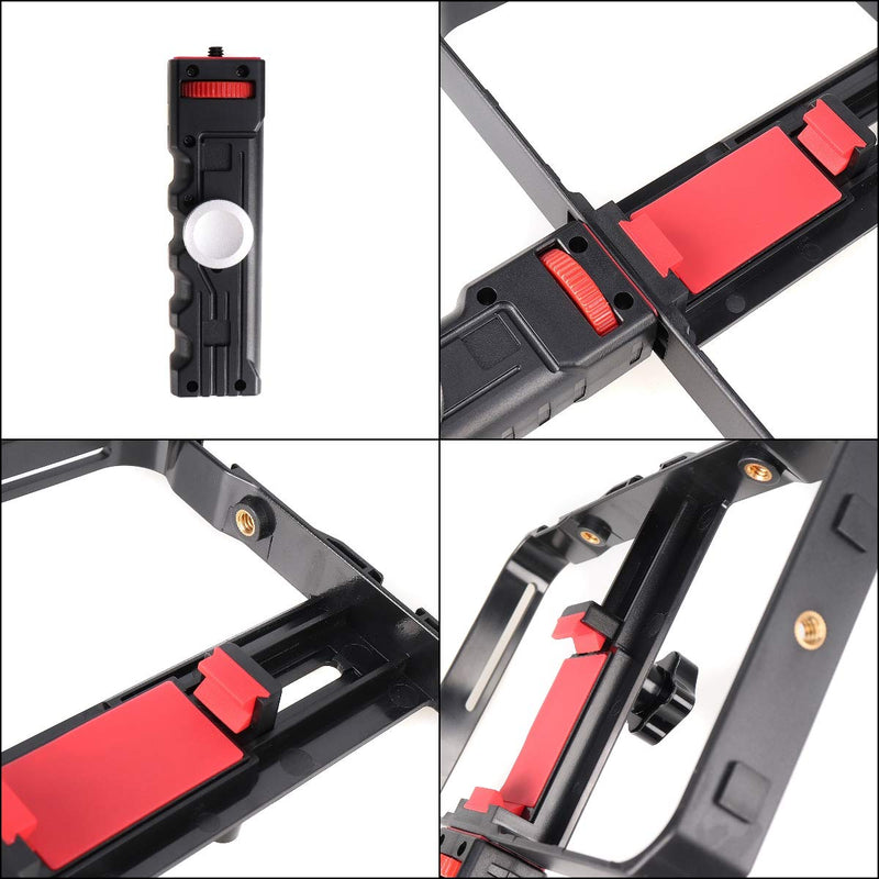 FocusFoto Smartphone Video Rig Camera Cage Mount Holder Stabilizer (Removable Handle Grip Version) with BOYA by-MM1 Microphone Mic + 49 LED Light Kit for Mobile Phone iPhone Filmmaking Videomaker