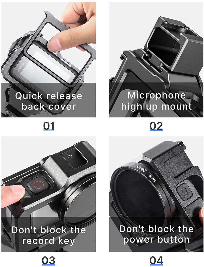Ulanzi G9-5 CNC Camera Vlog Cage for GoPro HERO9 | Dual Cold Shoe Mounts with Audio Mic Adapter Housing Compatible with GoPro Hero 9 Camera