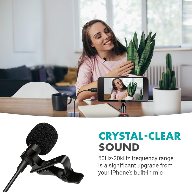 Movo iLav-L Digital Lavalier Omnidirectional Clip on Microphone with MFi Certified Lightning Connector Compatible with iPhone, iPad, iPod, iOS Smartphones and Tablets (20-Foot Cord)