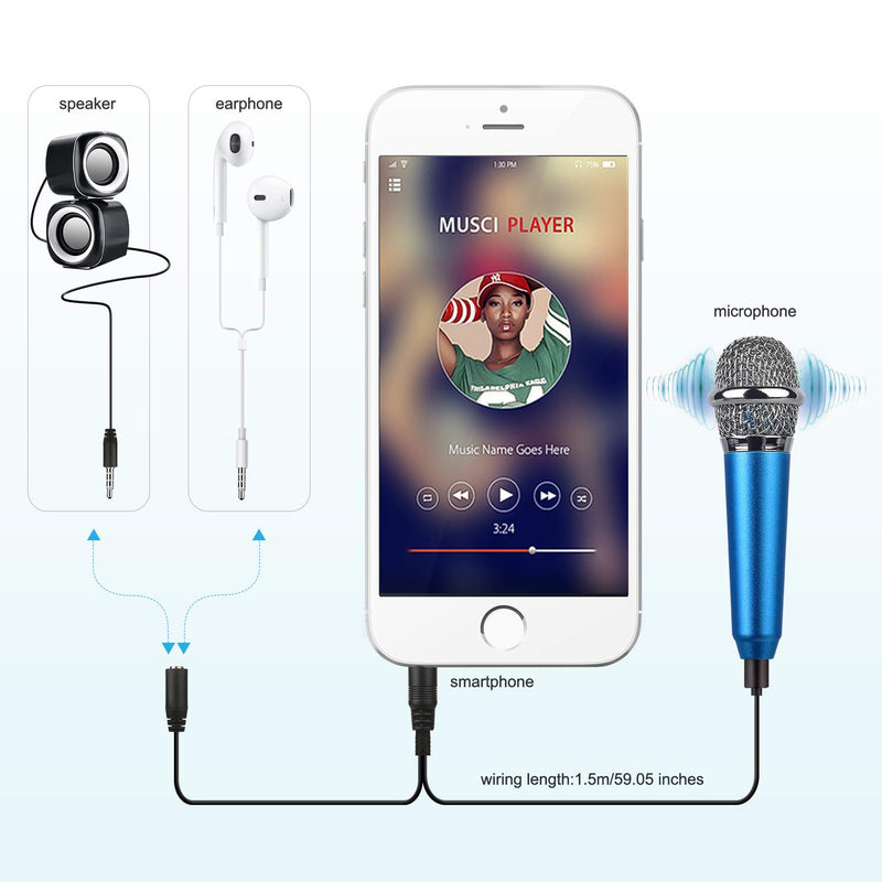 Uniwit Mini Portable Vocal/Instrument Microphone for Mobile Phone Laptop Notebook Apple iPhone Sumsung Android with Holder Clip - Blue