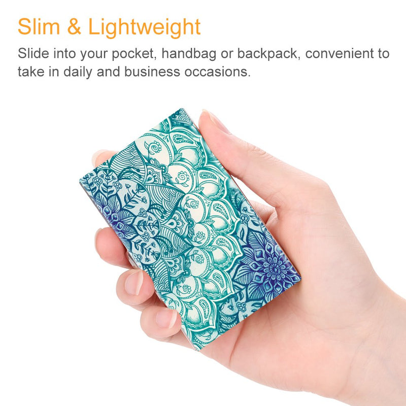 Business Card Holder, Fintie Premium Vegan Leather Coated Stainless Steel Professional Slim Name Card Case Organizer for Men & Women, Emerald Illusions