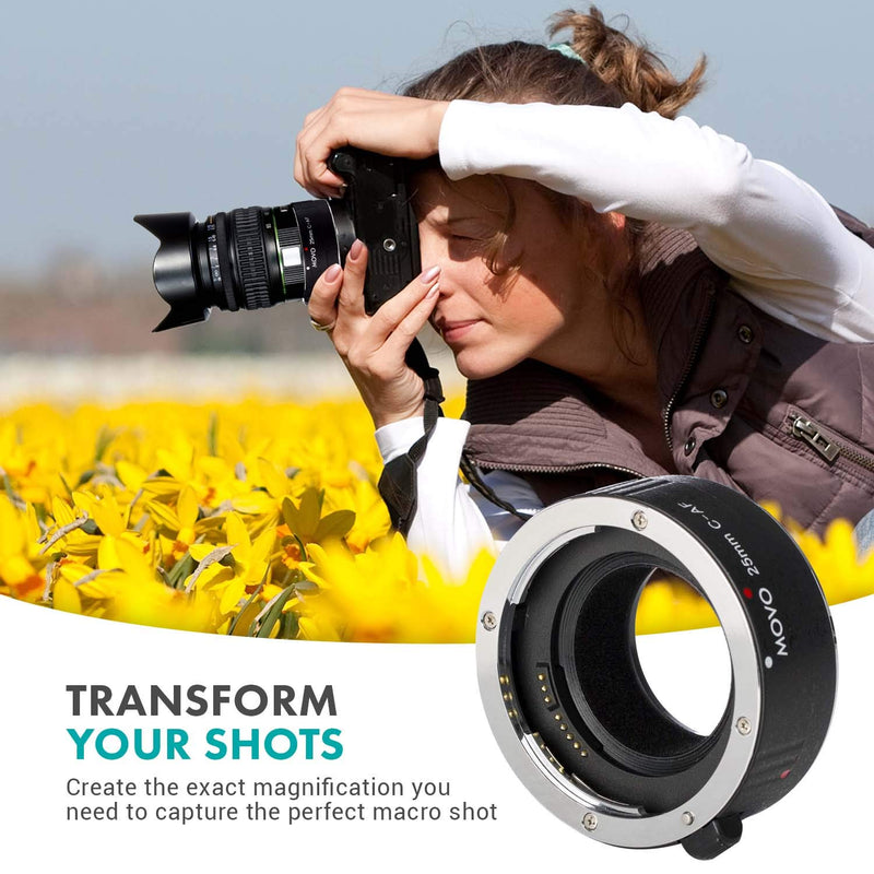 Movo MT-C25 25mm AF Chrome Macro Extension Tube for Canon EOS DSLR Camera and EF, EF-S Lenses