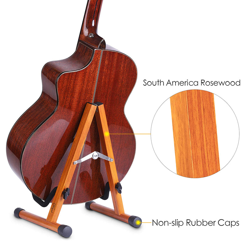 Guitar Stand Rosewood, Sturdy Acoustic Guitar Stand, Adjustable Electric Guitar Stand, Guitar Display Stand Guitar Floor Stand with Foam Padded, Folding Guitar Stand for Bass Cello Ukulele