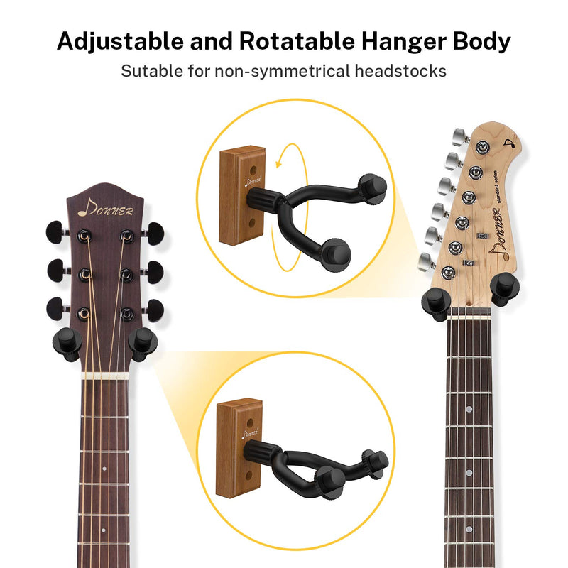 Donner Guitar Wall Mount Hanger 3-Pack, Black Walnut Guitar Wall Hanger for Guitars, Bass, Folk Ukulele, Violin, Mandolin Banjo and More
