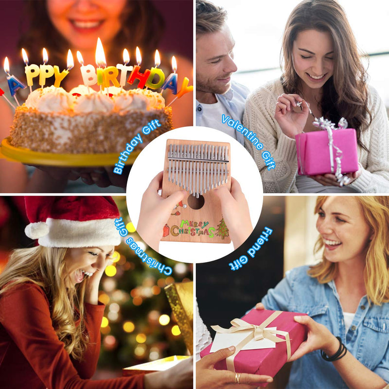 ELE ELEOPTION Kalimba 17 Keys Thumb Piano with Mahogany body,Builts-in Flannel storage Bag, Tuning Hammer and Study Instruction - 8 pieces Fit Kids Adult Beginners for Christmas Gift - Santa Claus Santa Claus Thumb Piano