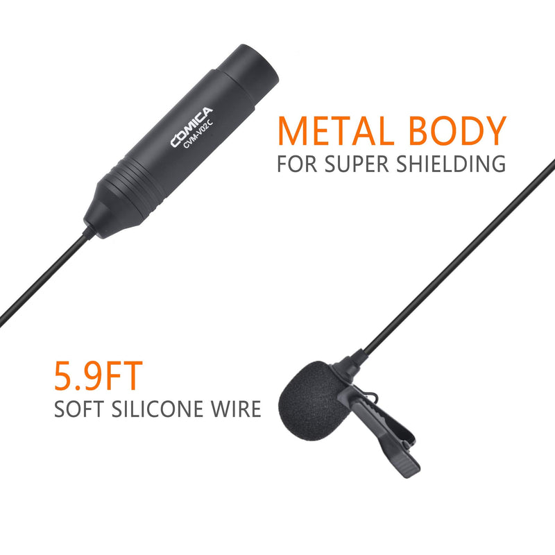 Comica CVM-V02C2 Cardioid XLR Lavalier Lapel Microphone,Microphone for Camera Canon Sony Panasonic Camcorders Zoom H4n H5 H6 Tascam DR-40 DR05 DR-701D DR-60D DR-70D DR-100 Recorders (2 Pack)