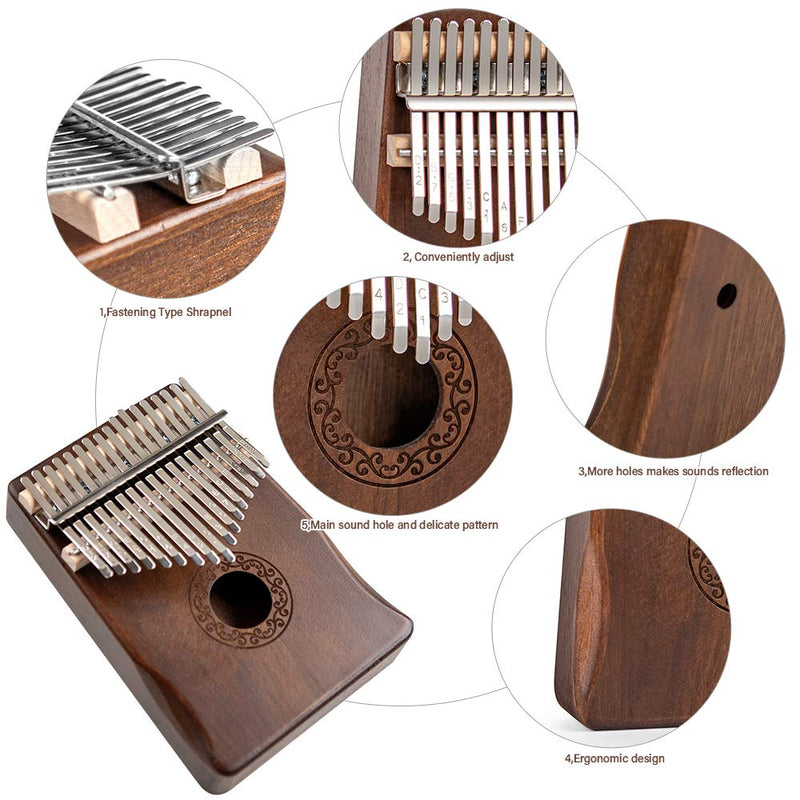 Kalimba Thumb Piano 17 Keys - Ucuber Portable Easy Operation Piano with Engraved Notes, Mahogany Wood, Best Gift Valentine's Day Mbira Hurdy Gurdy for Kids Adult Beginners Professional