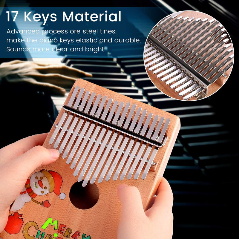 ELE ELEOPTION Kalimba 17 Keys Thumb Piano with Mahogany body,Builts-in Flannel storage Bag, Tuning Hammer and Study Instruction - 8 pieces Fit Kids Adult Beginners for Christmas Gift - Santa Claus Santa Claus Thumb Piano
