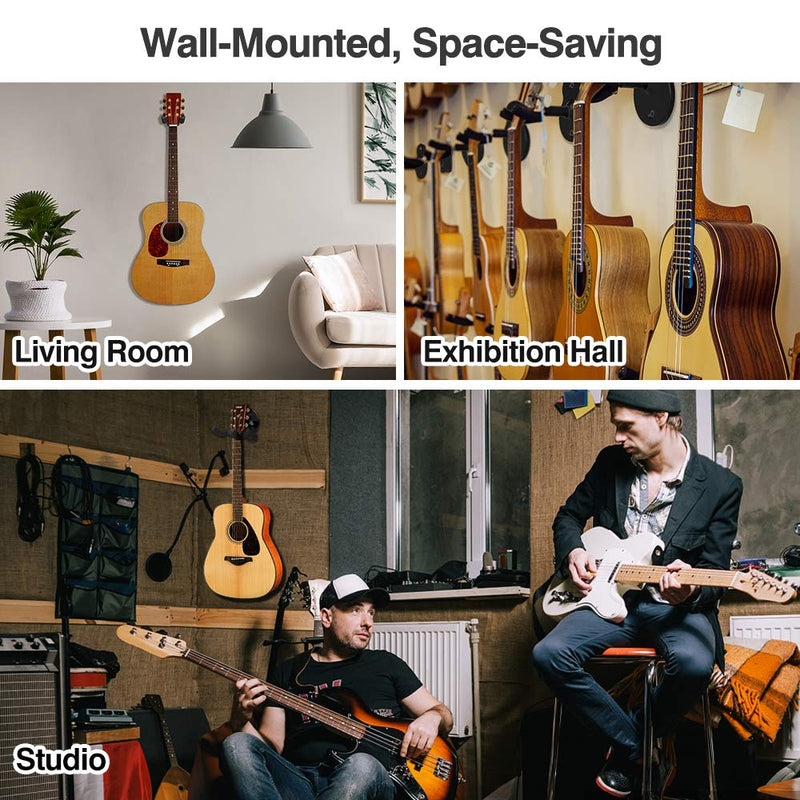 MoKo Guitar Wall Mount Hanger 4-Pack, Guitar Hanger Wall Hook Holder Stand for Bass Electric Acoustic Guitar Ukulele Guitar Wall Hanger Bracket Guitar Hanger for Studio Room - Black