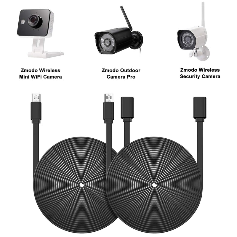 Sumind 4 Pack 10 ft/ 3 m Micro USB Extension Cable Male to Female Extender Cord Compatible with Zmodo Wireless Security Camera Flat Power Cable, Cable Clips Included (Black) black