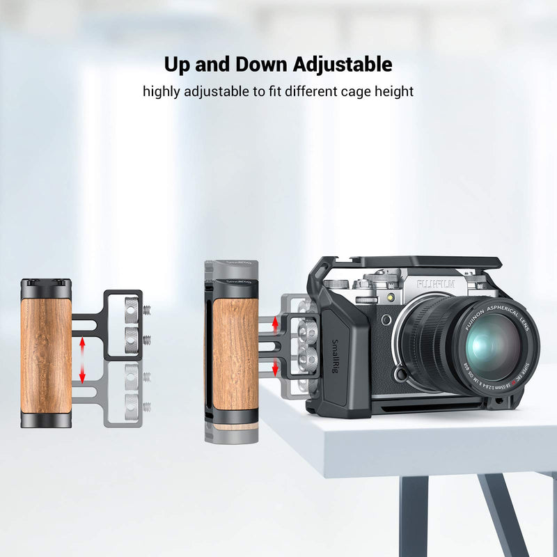 SMALLRIG Wooden Mini Handle Side Handgrip with 1/4"-20 Screws for Mirrorless Digital Camera DSLR Camera Small Camera Cage with Cold Shoe Mount Built-in Wrench, Up and Down Adjustable - 2913