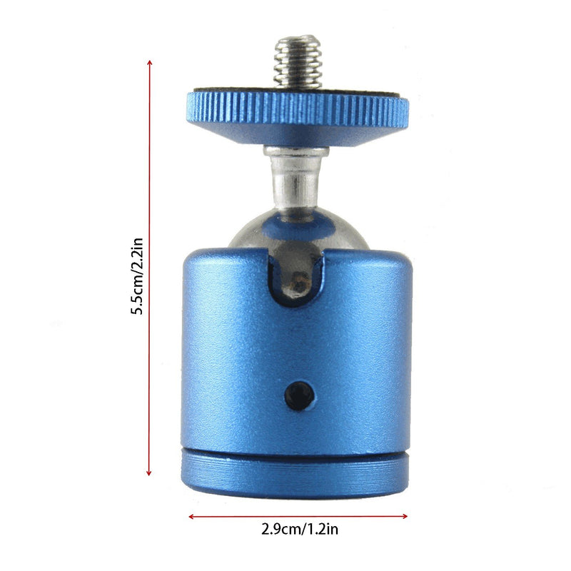EXMAX Mini Ball Head Aluminum Alloy Tripod Ball Head with 1/4" Screw Thread Base Mount 360 Degree Rotatable for Monopods DSLR Cameras HTC Vive Camcorder Light Stand Ring Light Max. Load 4.4lbs (Blue) Blue