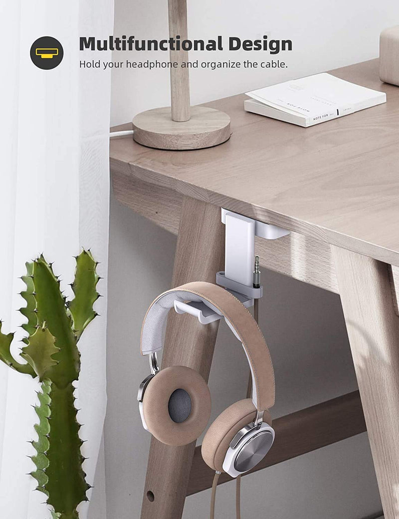 Lamicall Headphone Stand, Headset Hanger - 360 Degree Rotation Earphone Stick Hook Holder Mount, Table Headphone Stand with Cable Organizer, Gaming Headset Clamp for HyperX, Sennheiser, Sony - White