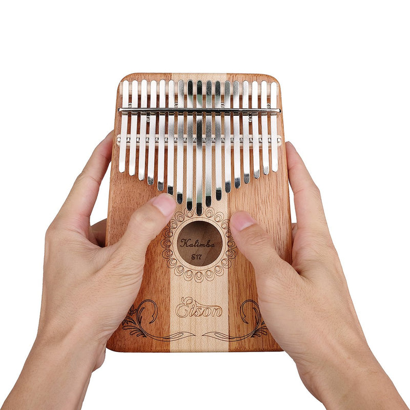 Kalimba,Eison Kalimba with Key Locking System Thumb Piano Finger Piano 17 keys with Instruction and Tune Hammer, Solid Wood Mahogany & Maple Body- Best Gift for Music Fans Kids Adults Kalimba E17