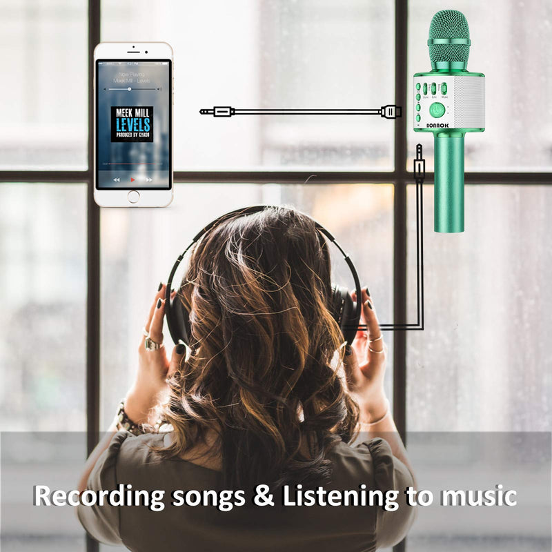 BONAOK Bluetooth Wireless Karaoke Microphone,3-in-1 Portable Handheld Karaoke Mic Speaker Machine Birthday Home Party for PC or All Smartphone Q37 (Green) Green